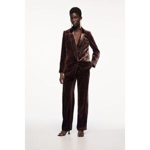 Zara Black & Red Floral Velvet Printed The Charlotte Flare Pants Size Large